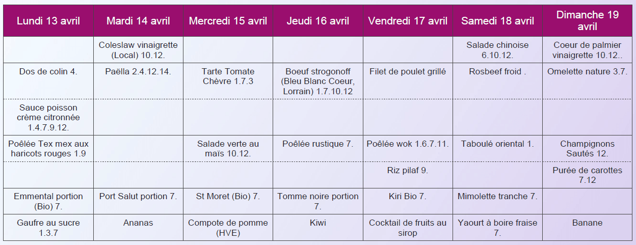 Menu sans porc dîner